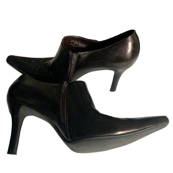 Franco Sarto Asterik Retro Heels 9.5 Dark Brown Copper Side Zipper Pointed Toe - Picture 4 of 7